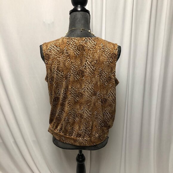 Worthington Leopard Print Wrap Blouse Womens Size Large Sleeveless Stretch Top - Picture 4 of 7